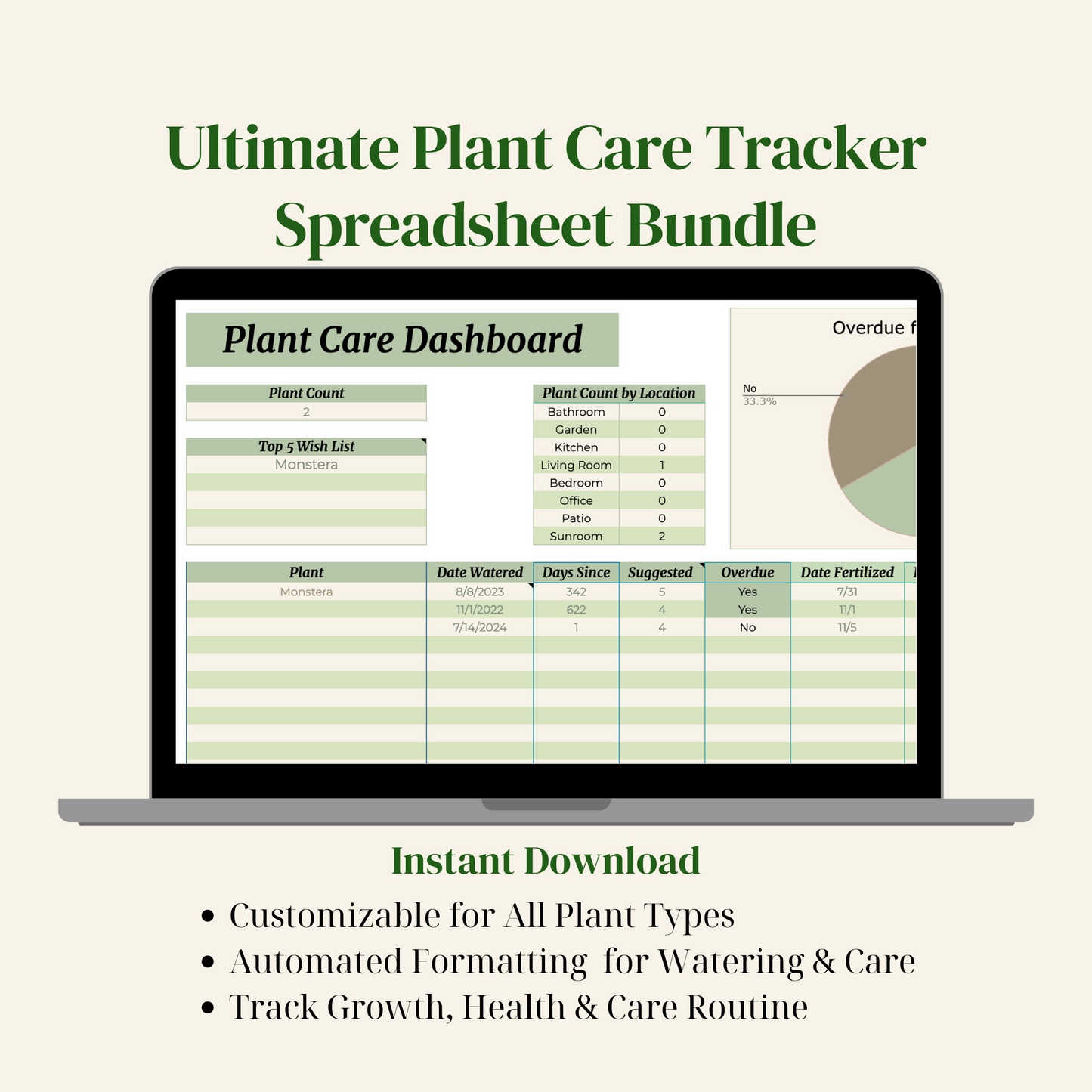 Plant Care Tracker Houseplant Watering Spreadsheet Digital Plant Care Schedule for Google Sheets Natural Colour Palette