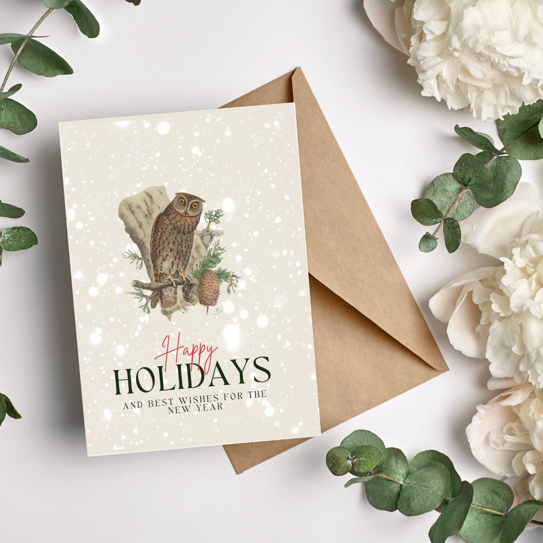 Vintage Holiday Greeting Cards - Antique Animal Illustrations | Hare, Deer, Owl, & Fox | Digital Download | 5x7 Blank Cards