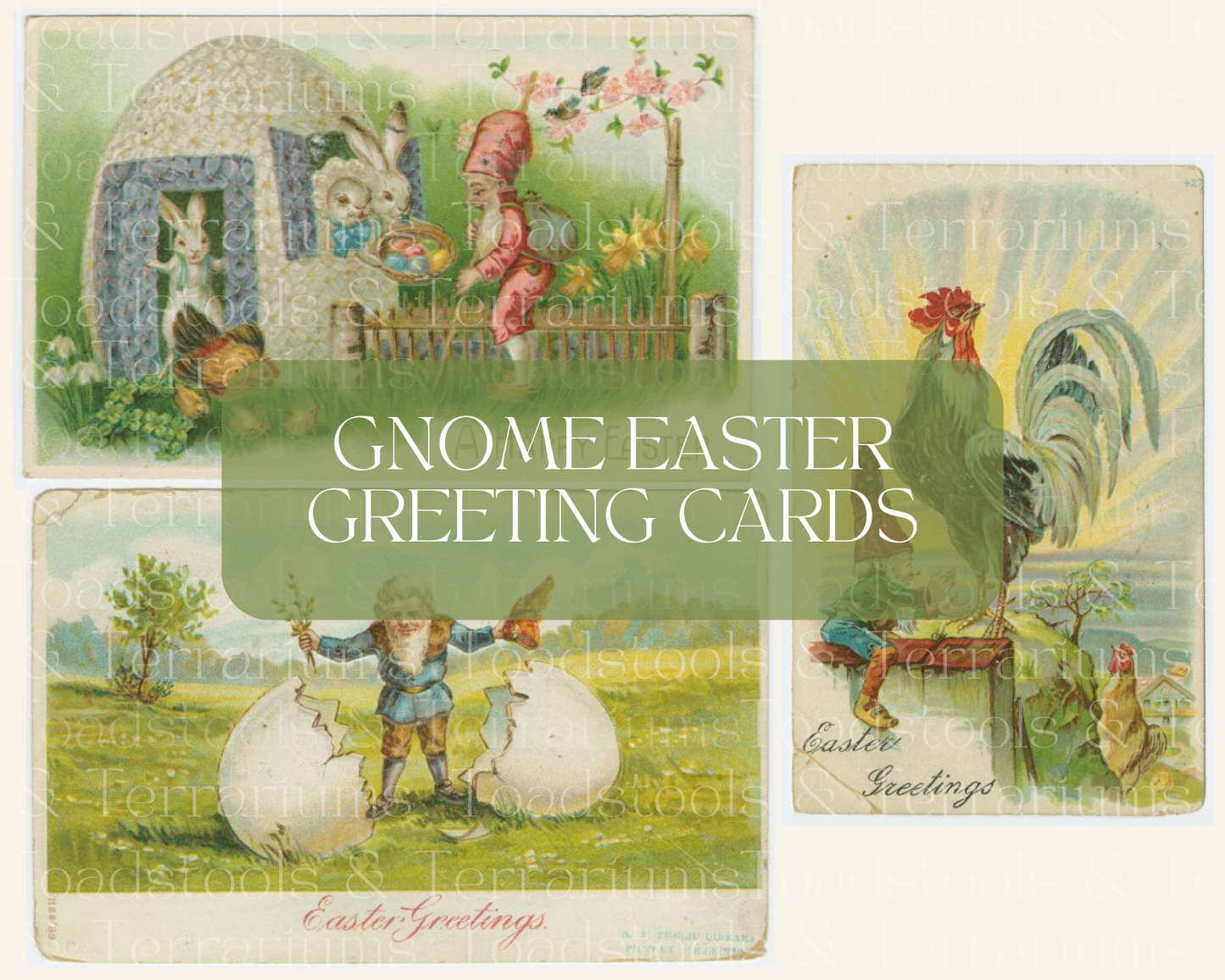 Set of 3 Gnome Easter Cards - Antique Graphics | Digital Download
