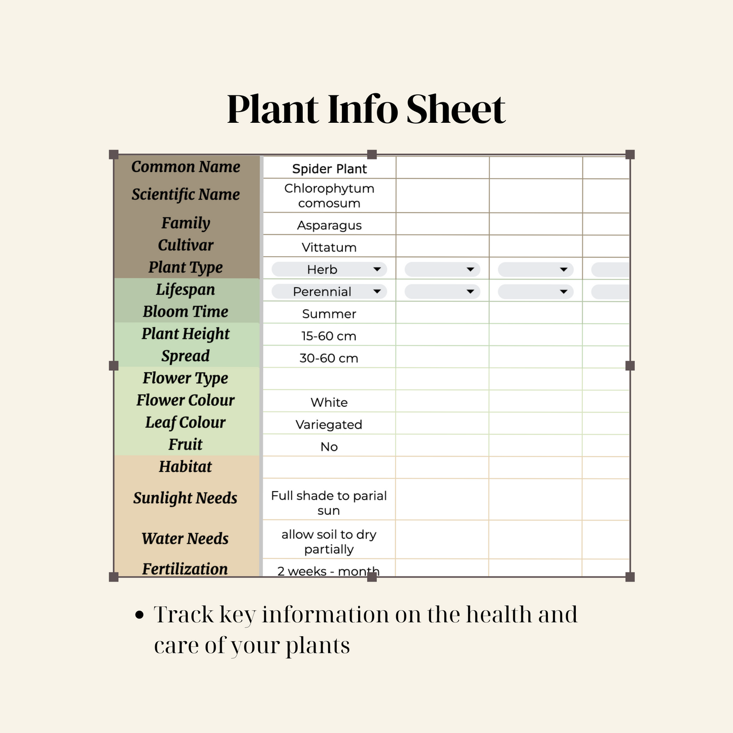 Plant Care Tracker Houseplant Watering Spreadsheet Digital Plant Care Schedule for Google Sheets Natural Colour Palette