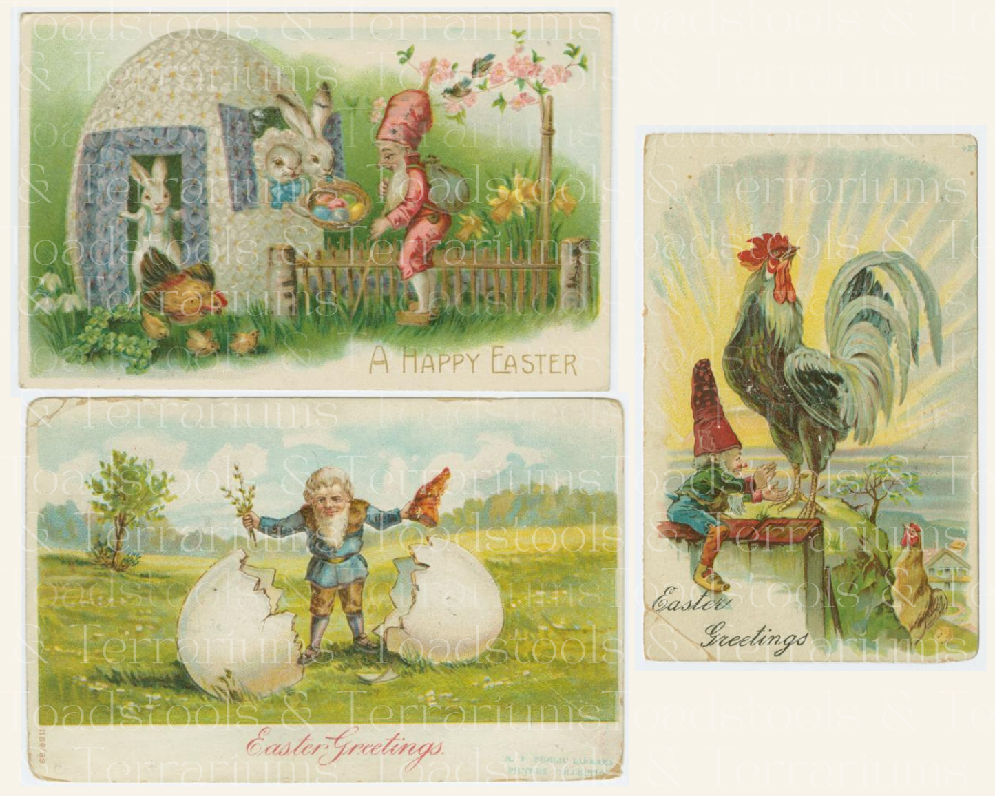 Set of 3 Gnome Easter Cards - Antique Graphics | Digital Download