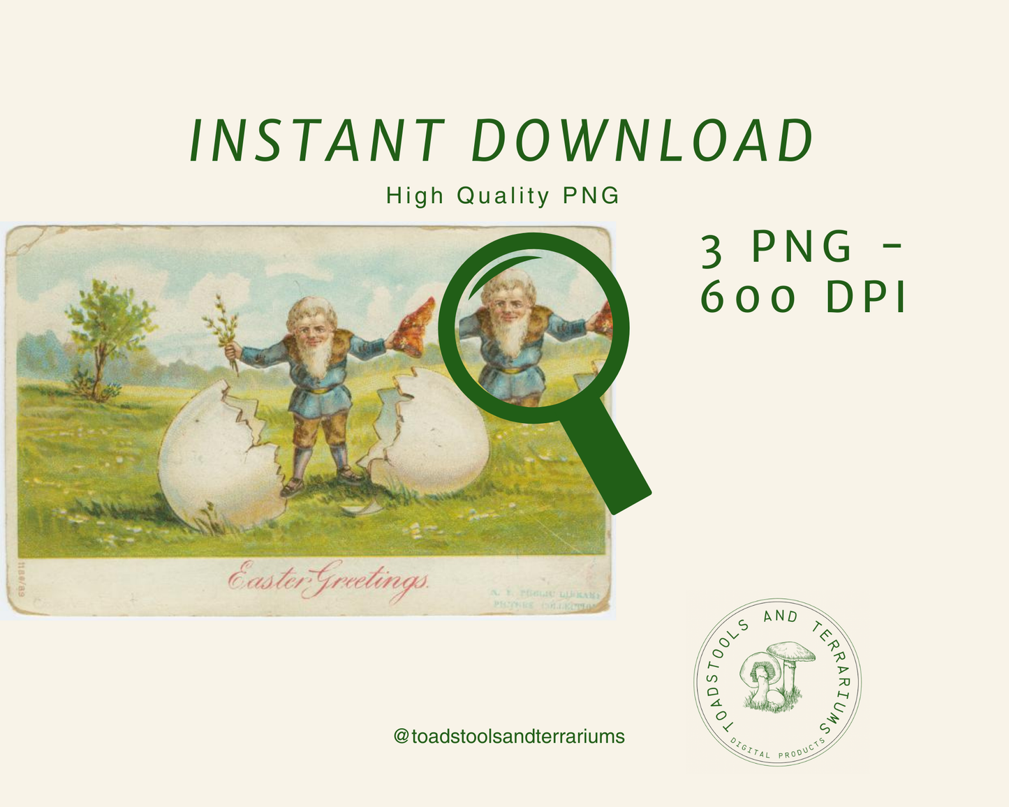 Set of 3 Gnome Easter Cards - Antique Graphics | Digital Download