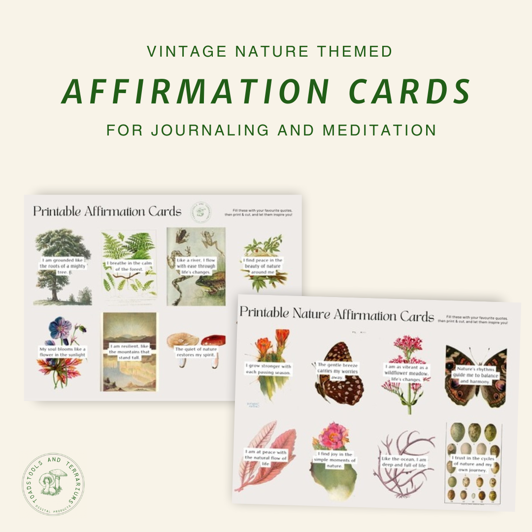 Nature-Themed Affirmation Cards with Restored Vintage Illustrations | Printable Mindfulness Cards