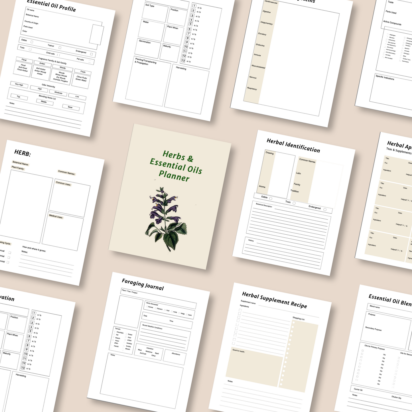 Herb and Essential Oil Planner - 21-Page PDF Digital Download