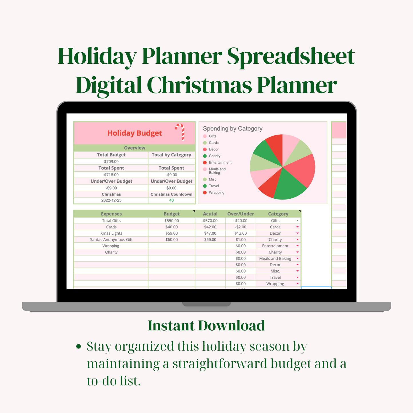 Ultimative Weihnachtsplaner-Vorlage für Google Tabellen | Festlicher digitaler Organizer für stressfreie Urlaubsplanung | Druckbarer Weihnachts-Tracker