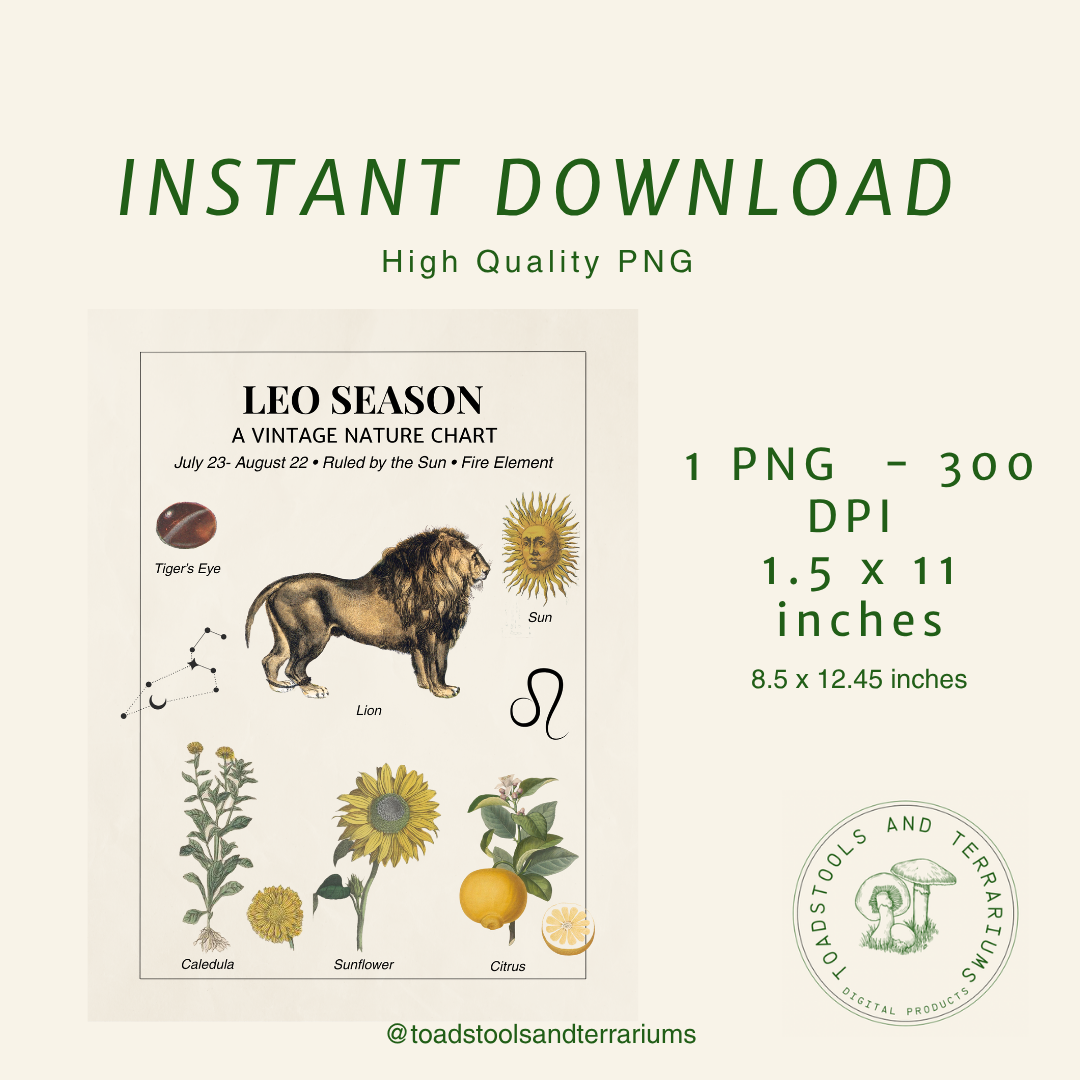 Leo Season Printable Chart – Zodiac Nature Wall Art (♌)