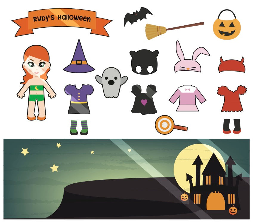 Halloween Paper Doll Playset Printable PDF