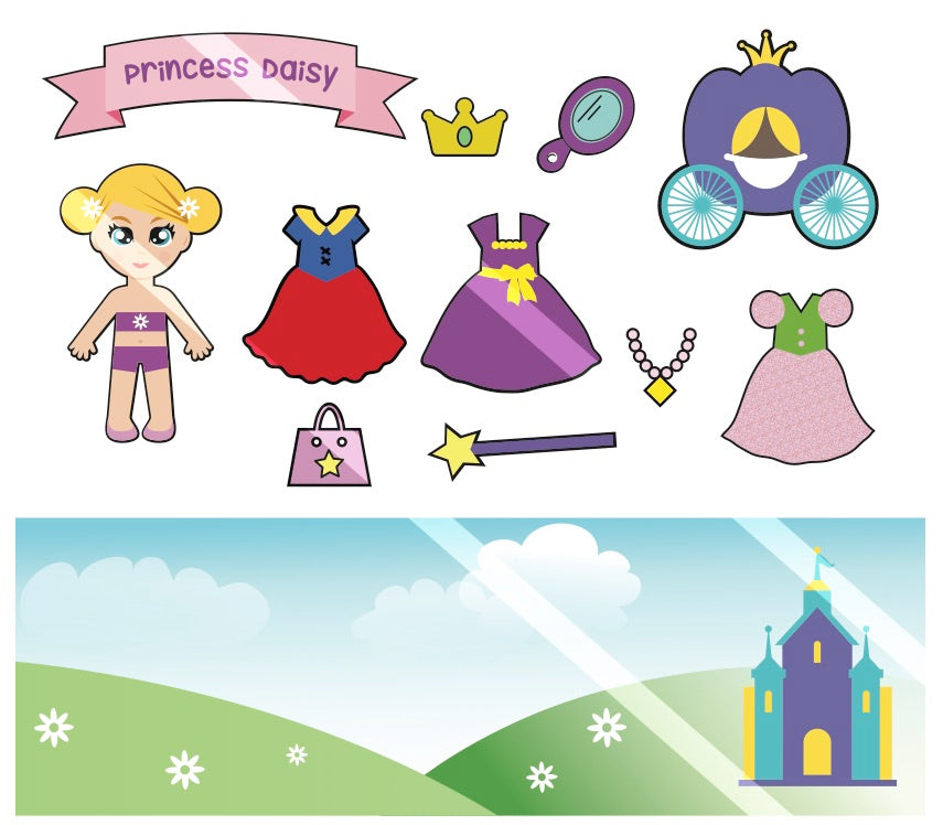 Prinzessinnen-Papierpuppen-Spielset, druckbares PDF