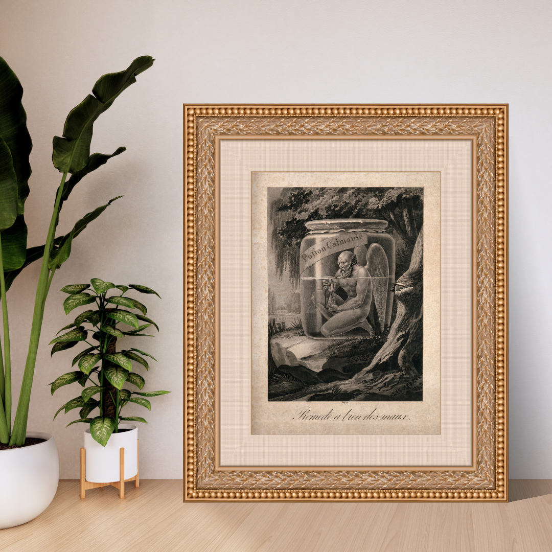 Antique Angel in a Jar Illustration – JPG | "Remède à Bien des Maux" French Apothecary Art