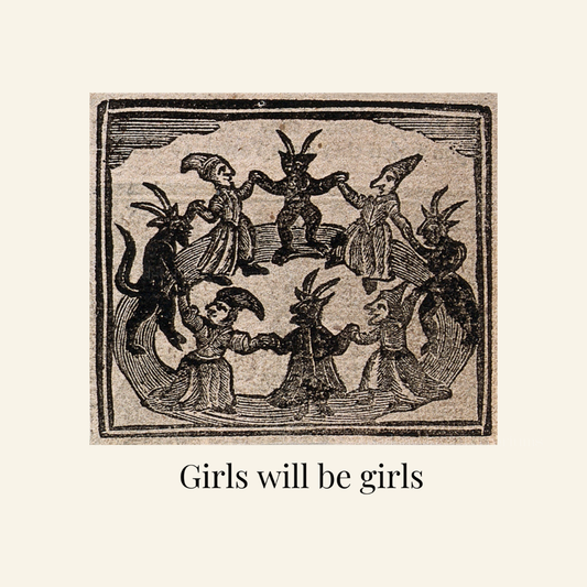 Girls Will Be Girls – Antique Witch Illustration | 1720 Woodcut Digital Download in JPG & PNG (300 DPI)