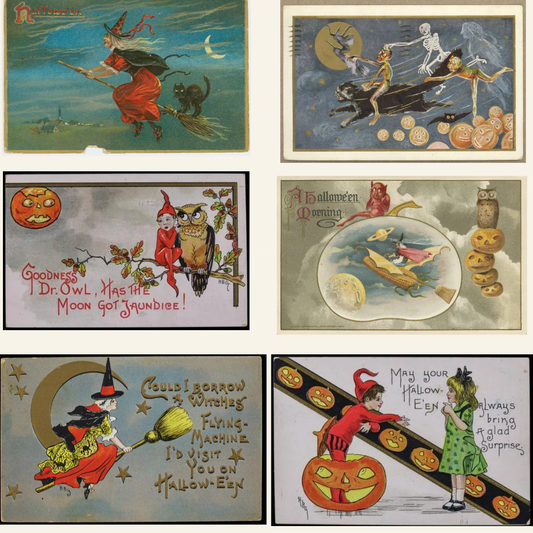 Halloween Postcard Bundle – Set of 6 Antique Illustrations | Digital Download in PNG (300 DPI