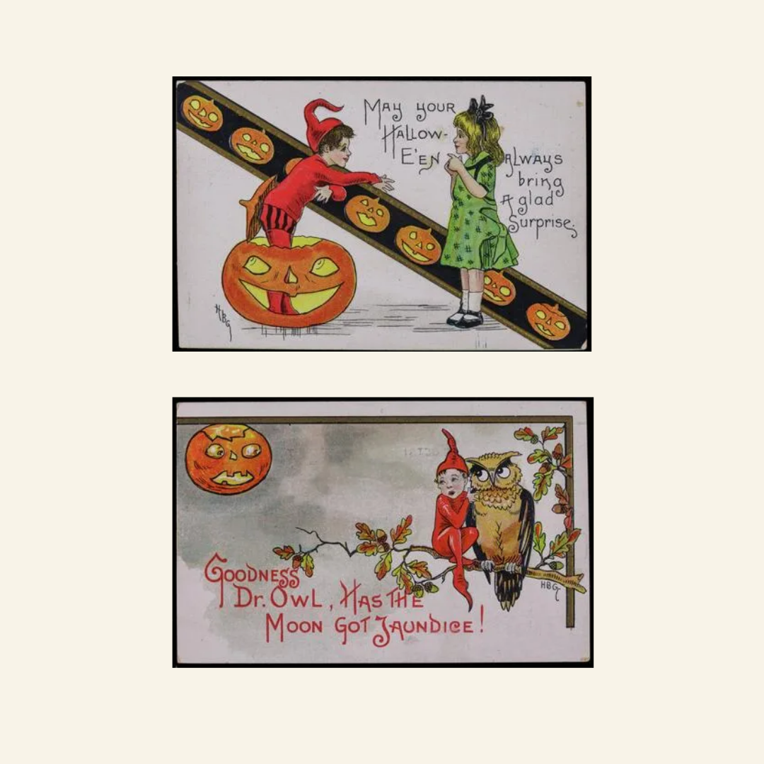 Halloween Postcard Bundle – Set of 6 Antique Illustrations | Digital Download in PNG (300 DPI