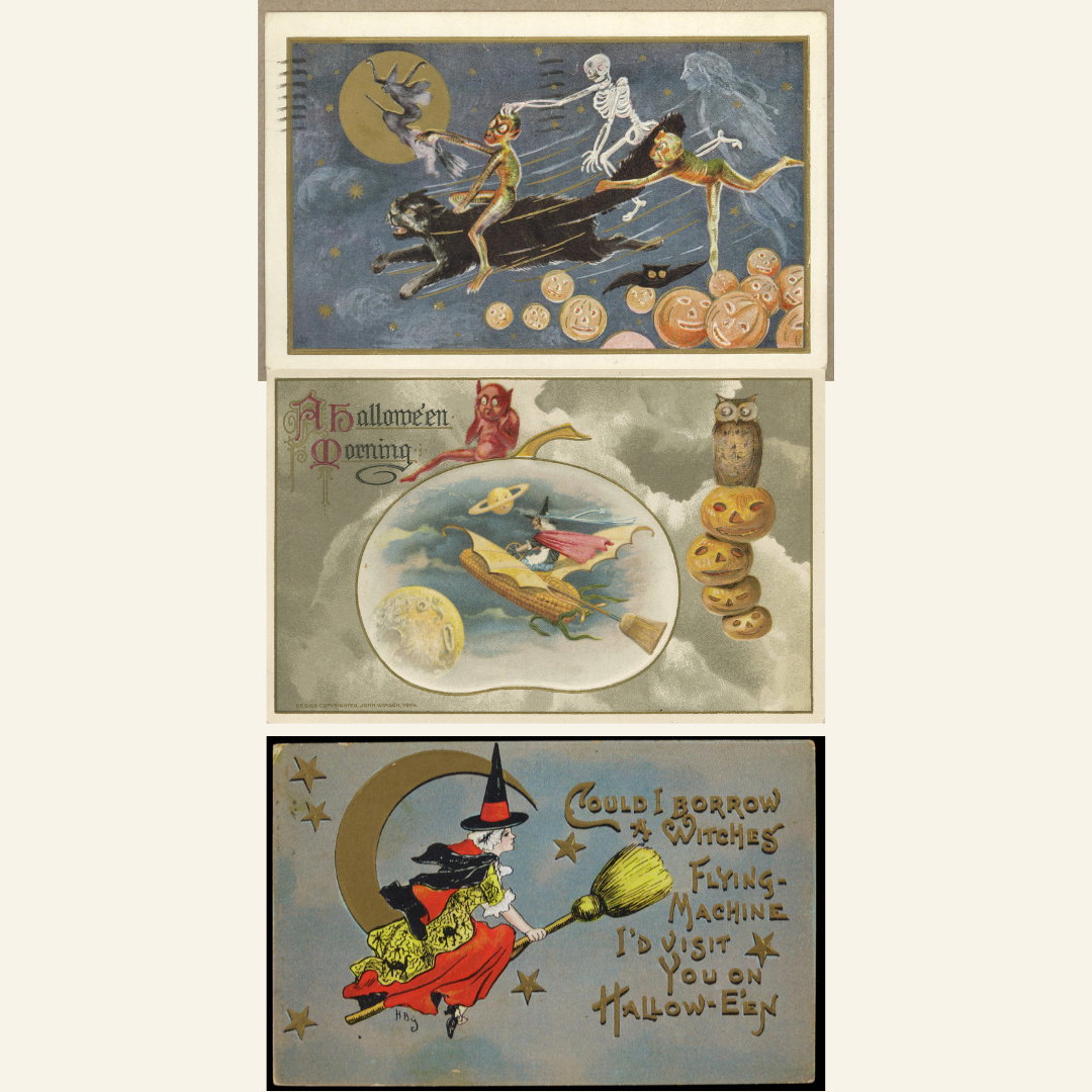Halloween Postcard Bundle – Set of 6 Antique Illustrations | Digital Download in PNG (300 DPI