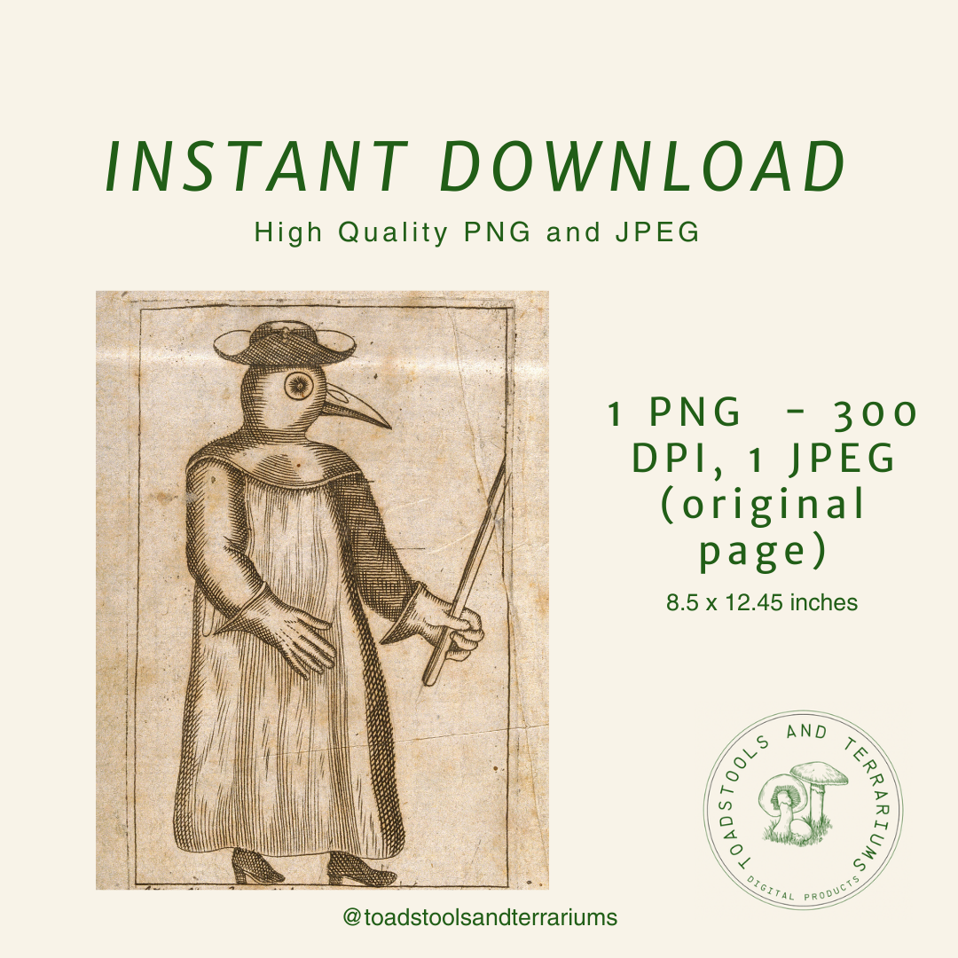 Antique Plague Doctor Illustration – 1700s Manuscript | Digital Download JPG & PNG (300 DPI)